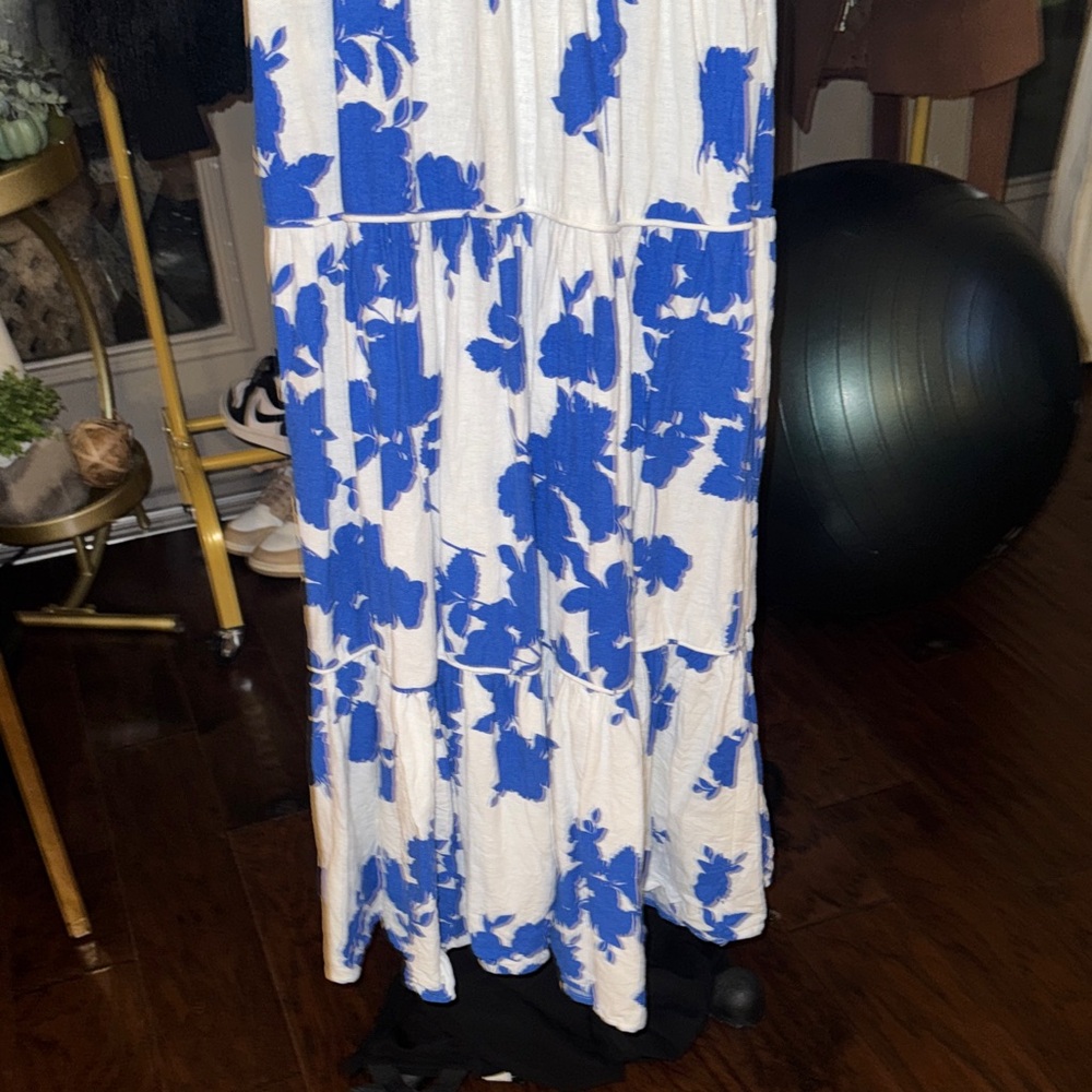 Cynthia Rowley Blue White Floral Maxi Dress w/ hand pockets adjustable straps XS - Picture 11 of 14